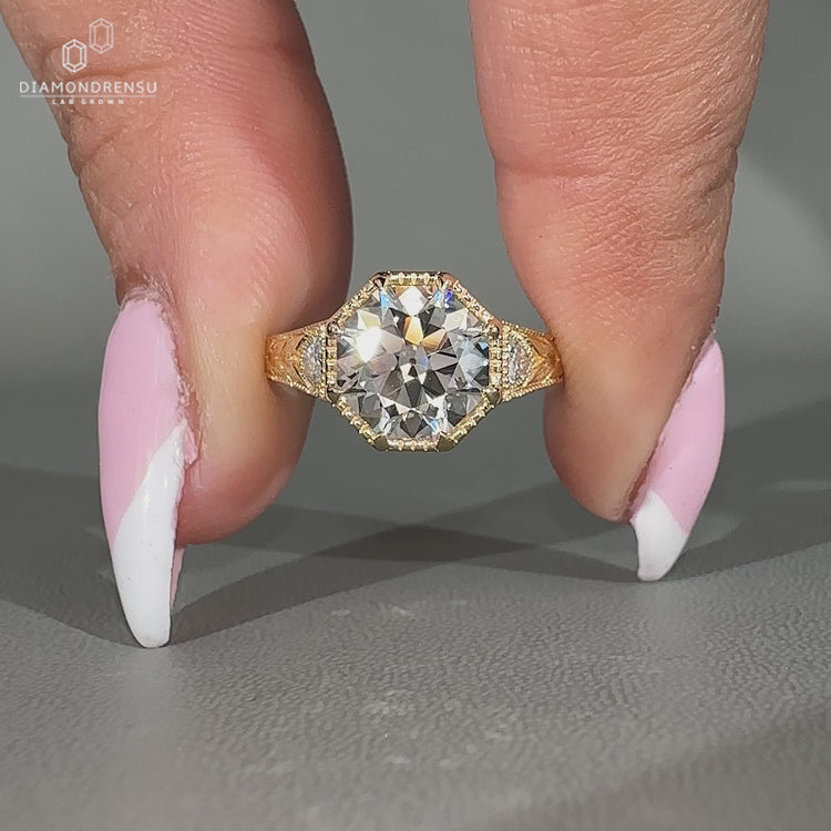 Vintage Style Old European Cut Diamond Ring With Milgrain Details.
