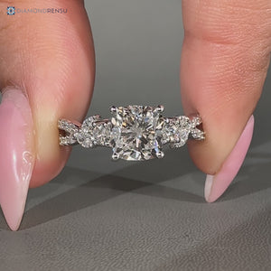 Trellis engagement ring by Diamondrensu with four prong setting.
