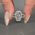 Lab grown coffin diamond ring with round diamond pave style.
