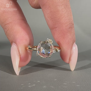 Round rose cut ring shows soft, vintage-inspired beauty.
