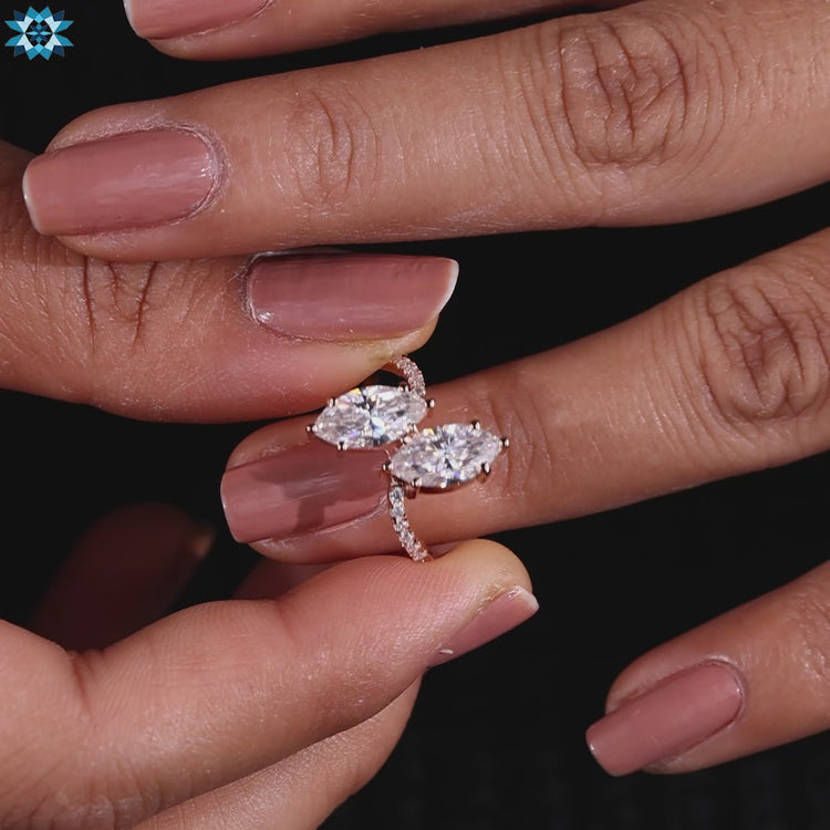 Marquise moissanite ring featuring a vintage-inspired look.
