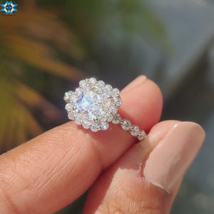 Cushion Rensu Cut Colorless Moissanite Halo Engagement Ring