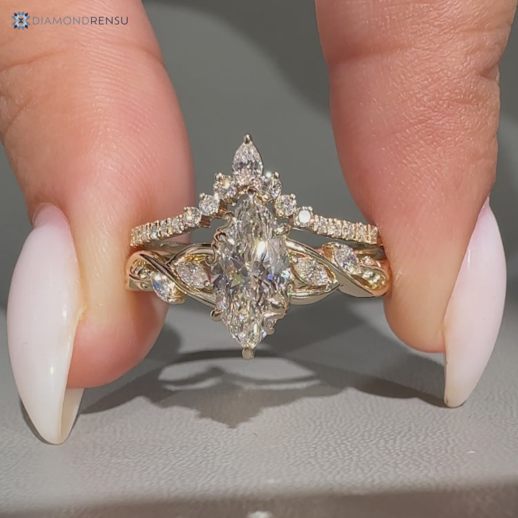 Nature inspired marquise bridal set with a twisted shank.