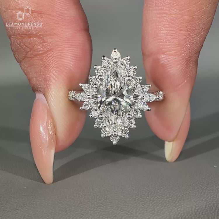 Stunning marquise cut diamond ring with brilliant sparkle.
