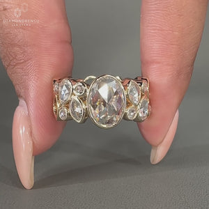 Oval rose engagement ring featuring classic charm.
