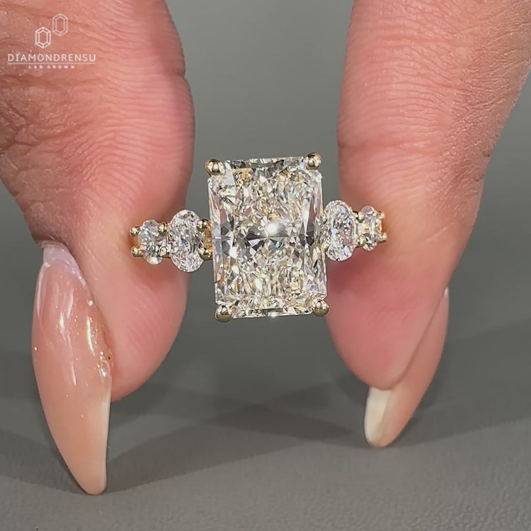 Radiant cut wedding ring with a brilliant diamond setting for elegance.
