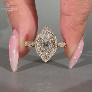 Vintage Style Dutch Marquise Ring With Milgrain Details.