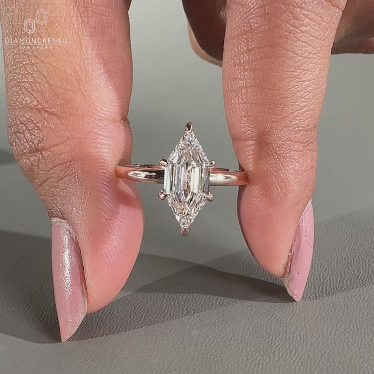 Hexagon Engagement Ring featuring a brilliant center stone.