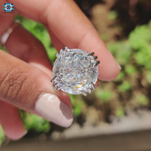 Portuguese cut moissanite ring with unique brilliance.
