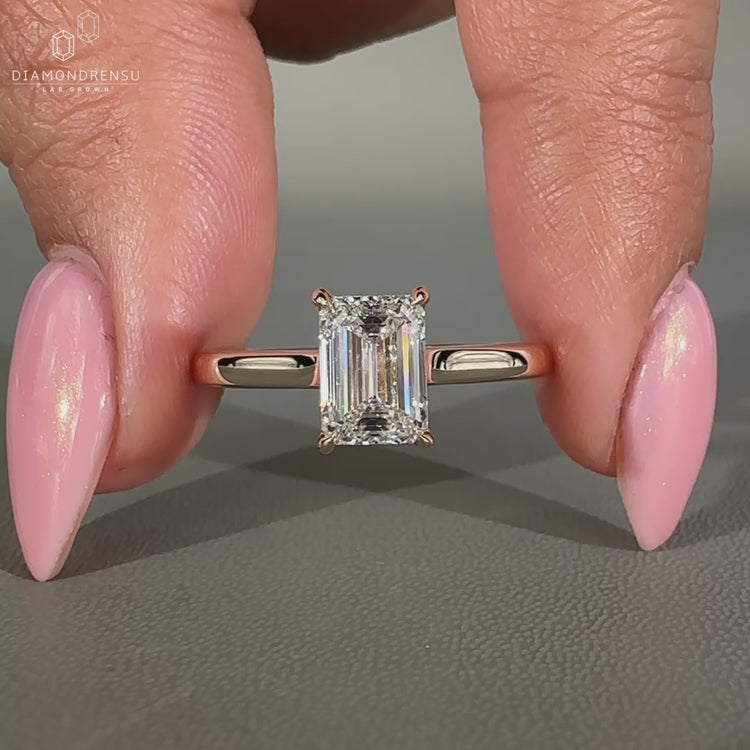 Emerald cut ring featuring a stunning lab grown diamond.
