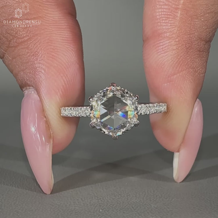 Round rose cut diamond ring with delicate claw prongs.
