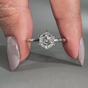 Hexagon Solitaire Engagement Ring White Gold Engagement Ring
