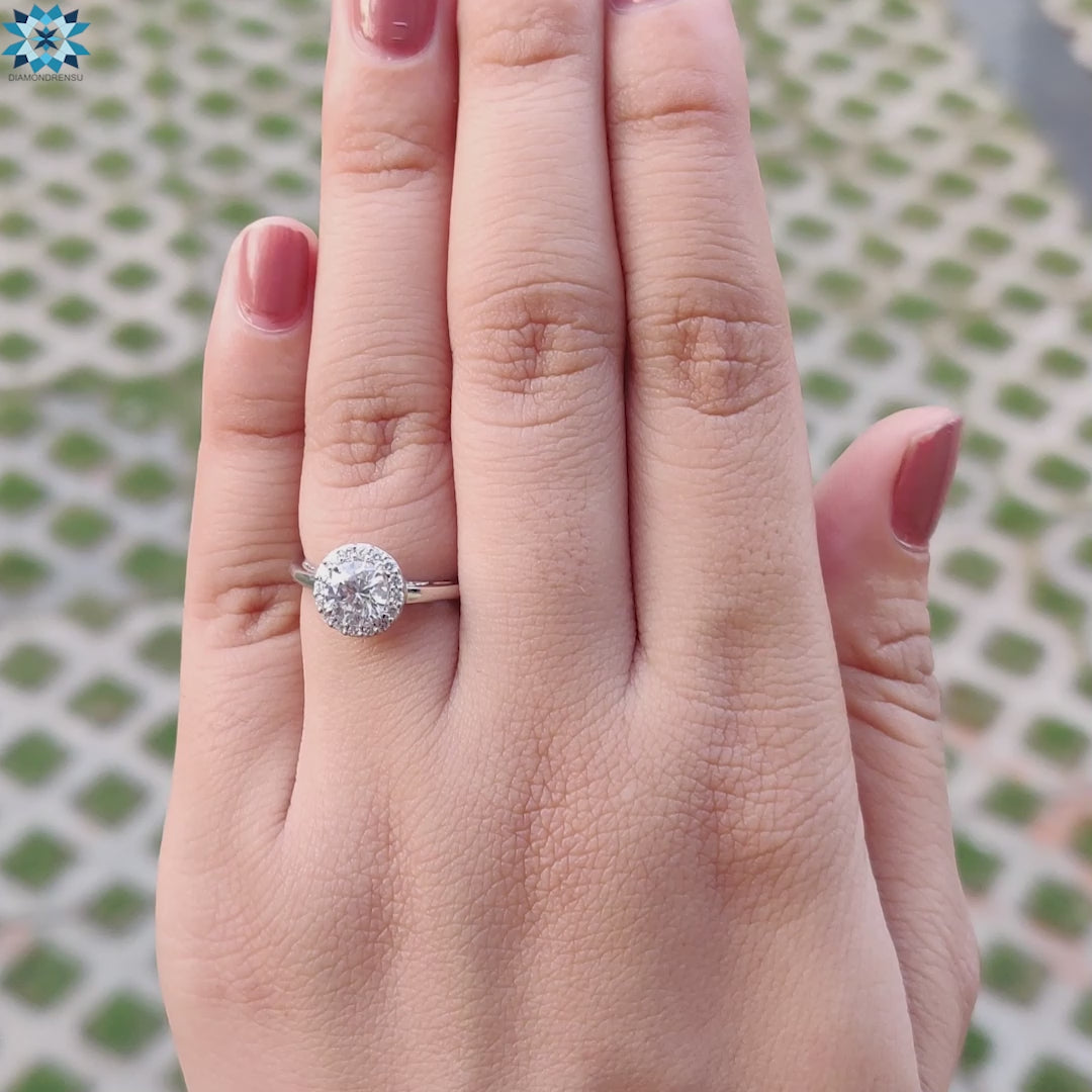 Unique Art Deco 1.35 TCW Round Moissanite Halo Engagement Ring