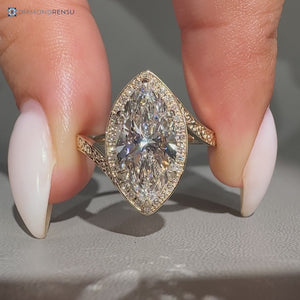 Marquise lab grown diamond ring with bypass setting.