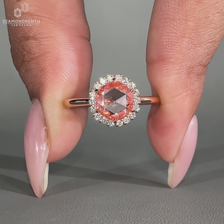 Lab Grown Diamond set in a stunning pink diamond engagement ring.