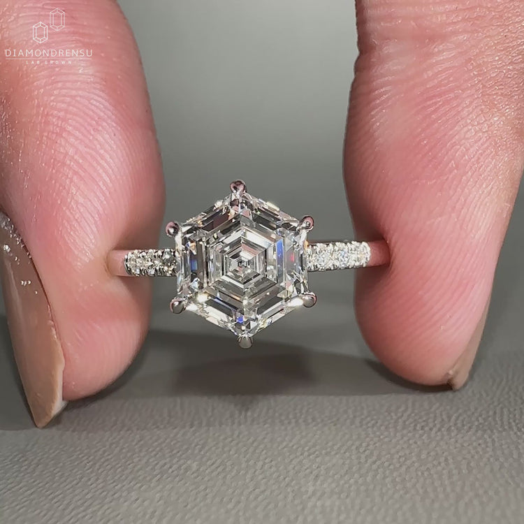 Hexagon Engagement Ring in a sleek, modern setting.
