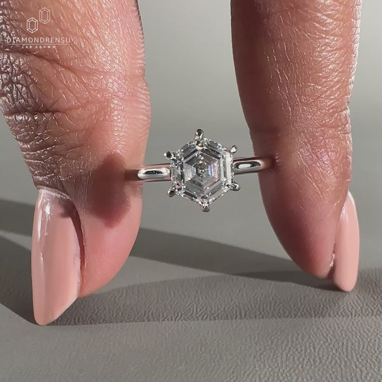 Hexagon Ring set with brilliant Lab Grown Diamonds.
