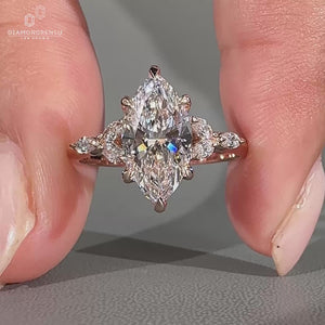 Lab Grown Diamond marquise shaped diamond ring with knife edge shank.
