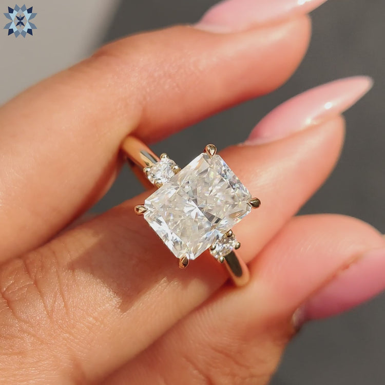 Radiant cut hidden halo shines from every angle.
