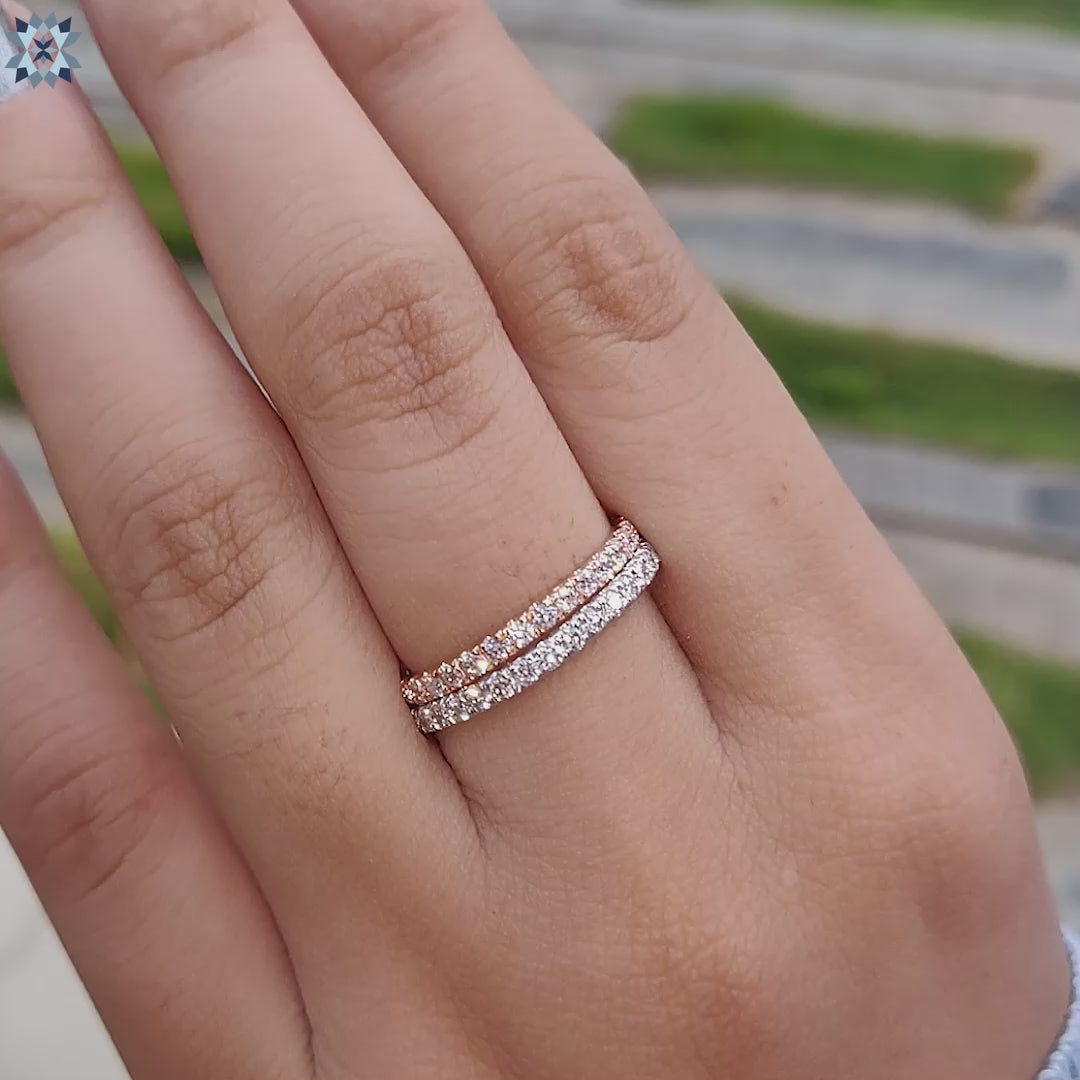 Half Eternity Moissanite Wedding Band, Round Brilliant Cut Eternity Band - Set of 2 Bands