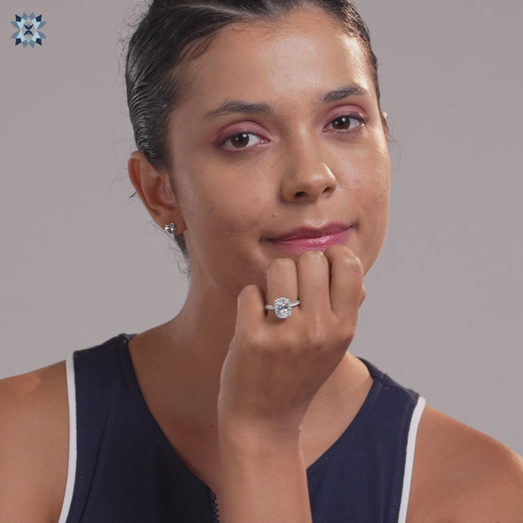 Oval engagement ring featuring a sparkling lab grown diamond.