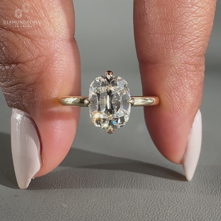 Hidden Halo Ring with Cushion Old Mine Cut Diamond
