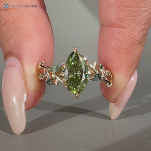 Nature inspired green marquise engagement ring by Diamondrensu.
