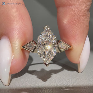 Dutch marquise three stone diamond ring.
