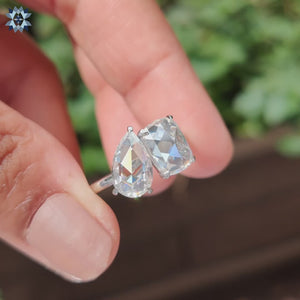 Rose cut moissanite ring shines with vintage-inspired beauty.
