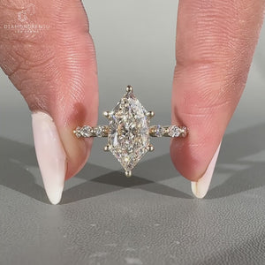 Dutch Marquise cut diamond engagement ring in handmade setting.
