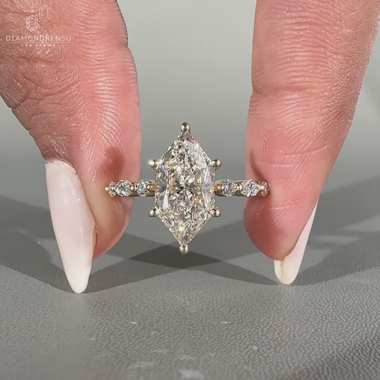 Dutch Marquise cut diamond engagement ring in handmade setting.

