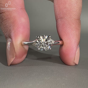 4 Round Prong Setting, White Gold Engagement Ring, Simple Engagement Ring
