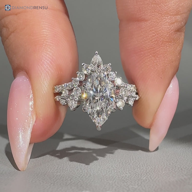 Handmade lab grown diamond marquise wedding ring design.
