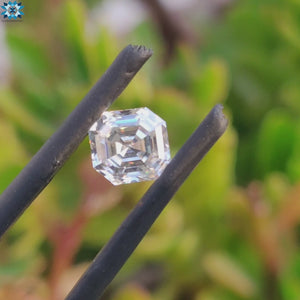 Moissanite loose stone featured as off white asscher and 0.81 carat moissanite.

