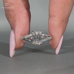 Split shank ring with pave setting design.
