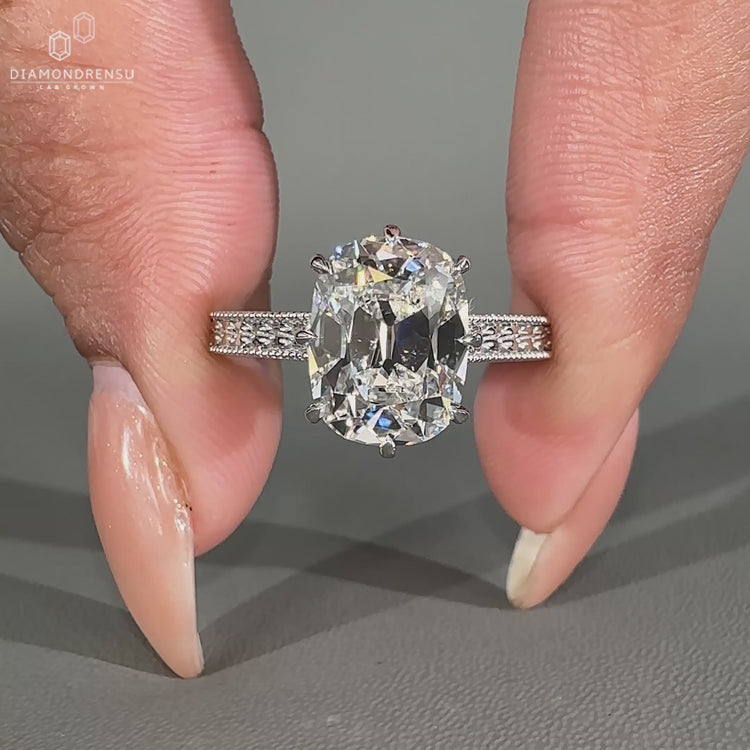 Vintage Art Deco Old Mine Cushion Diamond Engagement Ring.