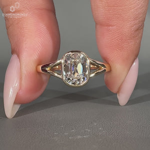 Old Mine Cushion Cut Diamond Ring in Bezel Setting