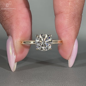 Round cut diamond ring crafted in milgrain setting ring and handmade ring style.
