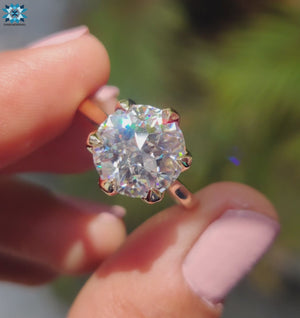 Moissanite solitaire ring in yellow gold.
