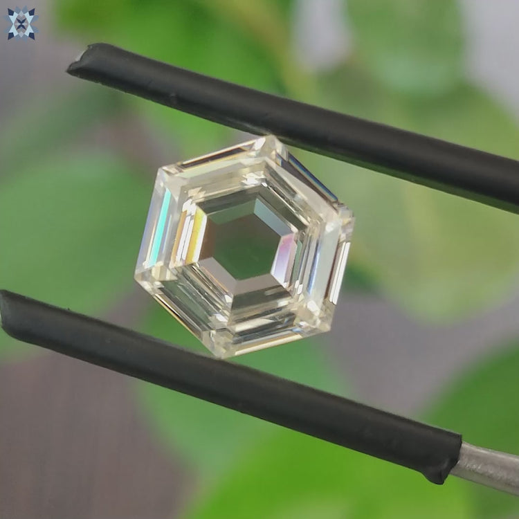 1.78 carat moissanite set in rose cut hexagon brilliance.
