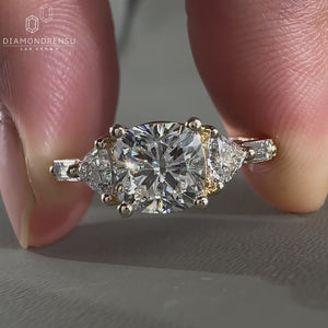 Cushion Cut Ring with Trillion Side Stones for added brilliance.
