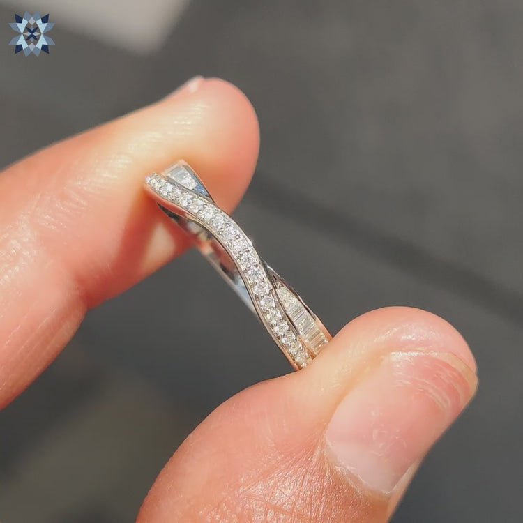 Baguette cut moissanite wedding band.

