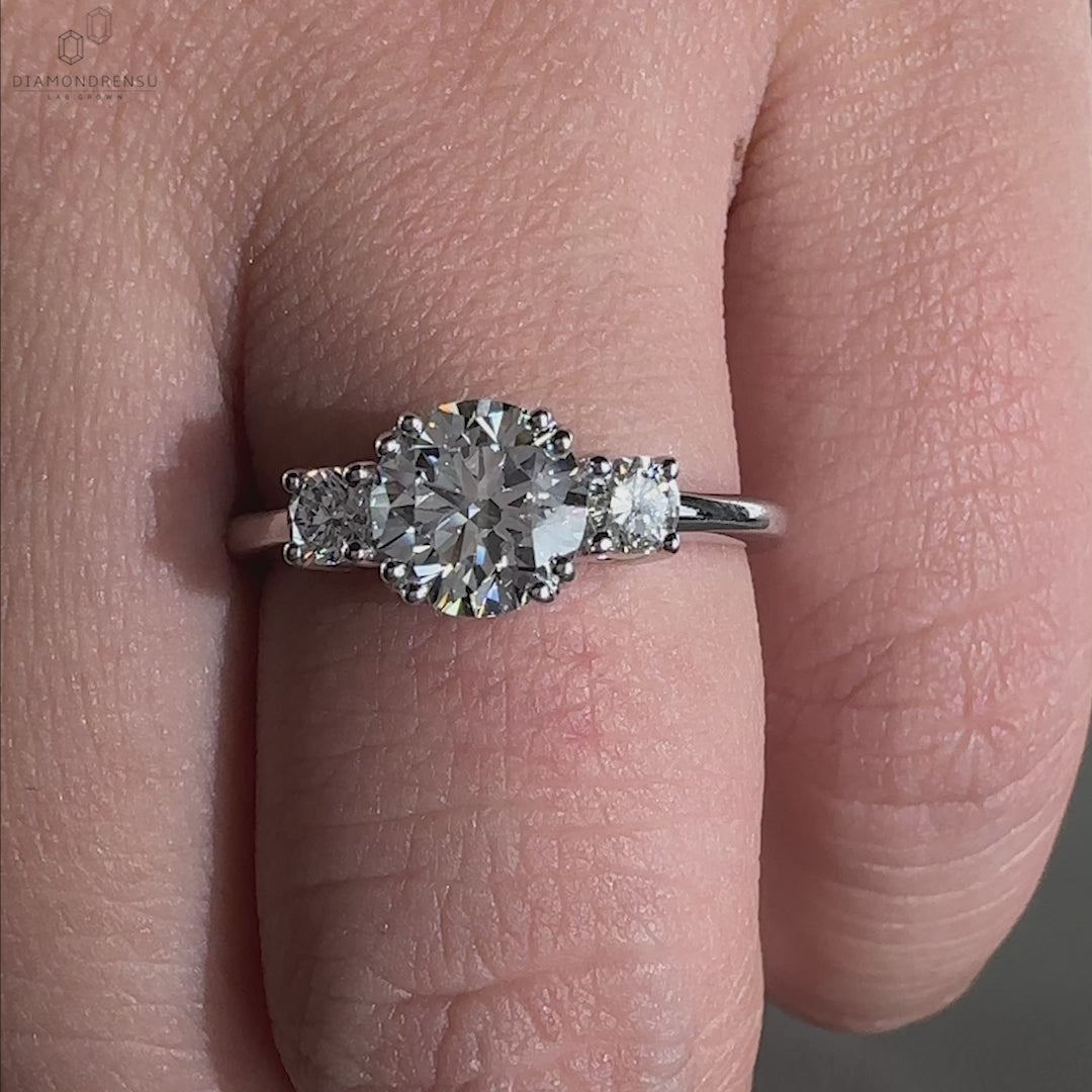 Round Lab Created Diamond Three Stone Engagement Ring for Women
