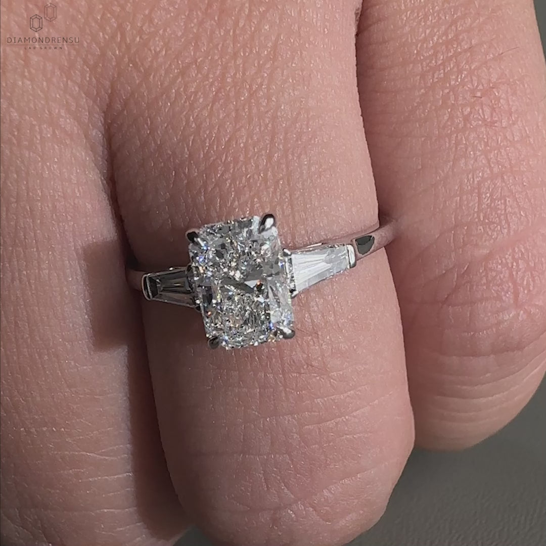 Radiant Cut Three Stone Lab Created Diamond Engagement Ring