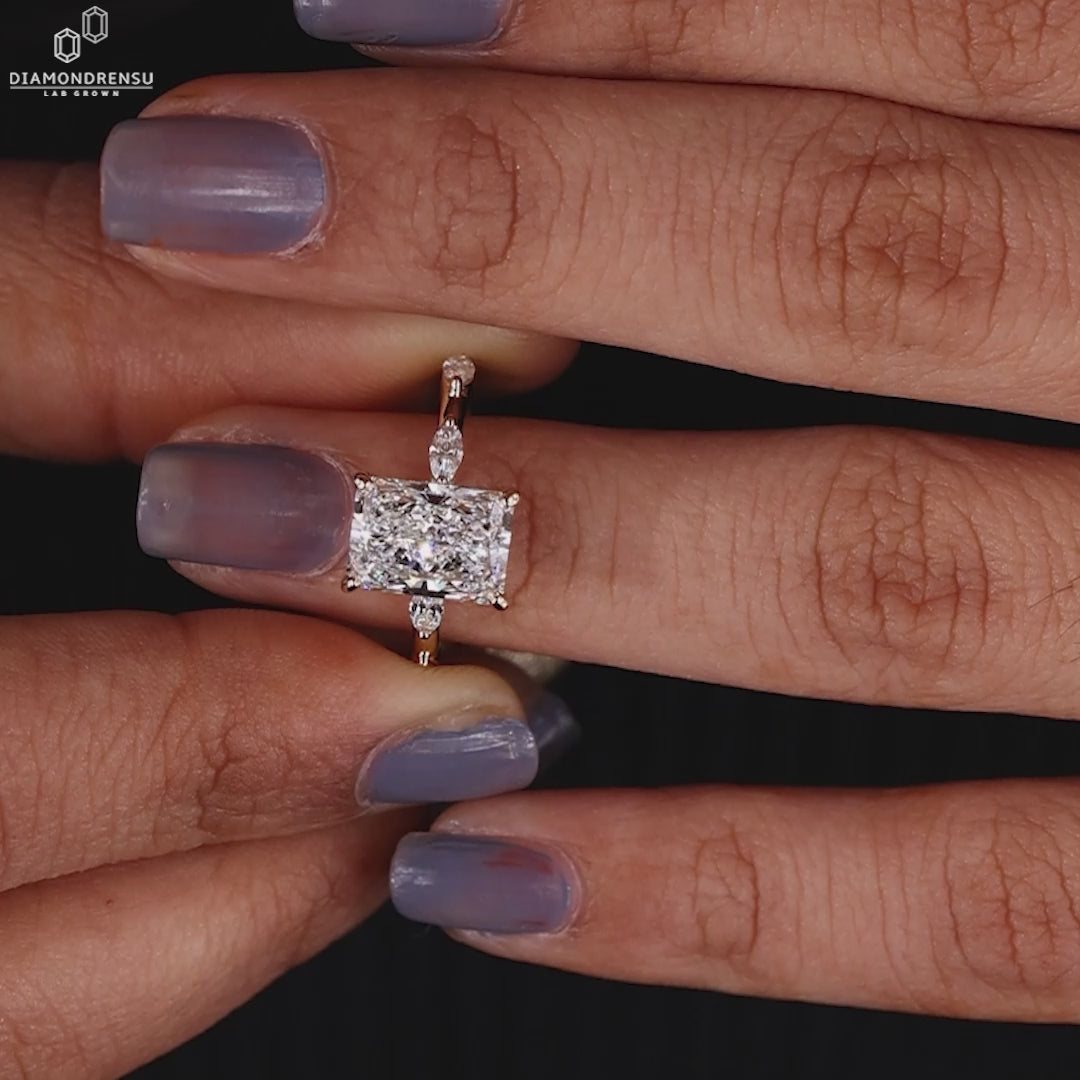 Elegant radiant cut diamond ring, showcasing its brilliant facets and sophisticated design.