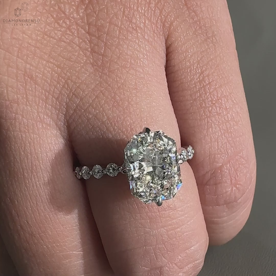 Radiant Cut Lab Grown Diamond Pave Engagement Ring