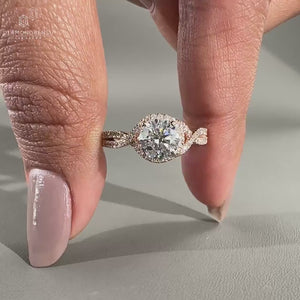Round Cut Diamond Twisted Pave Engagement Ring