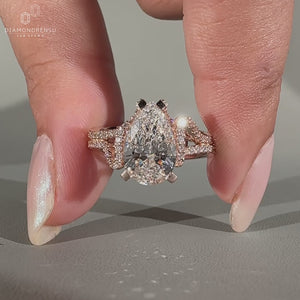 Double row pave set with four tap prong.
