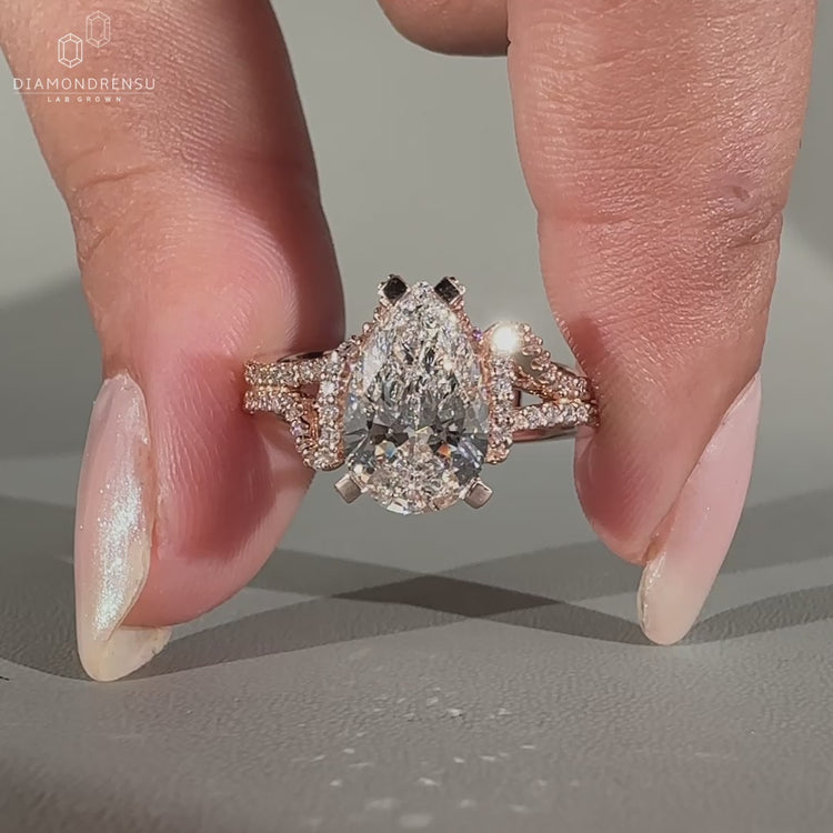 Double row pave set with four tap prong.
