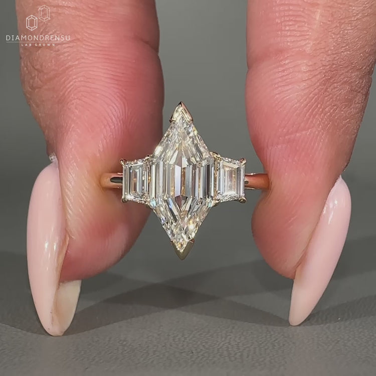 Elongated hexagon ring featuring a sleek and modern look.
